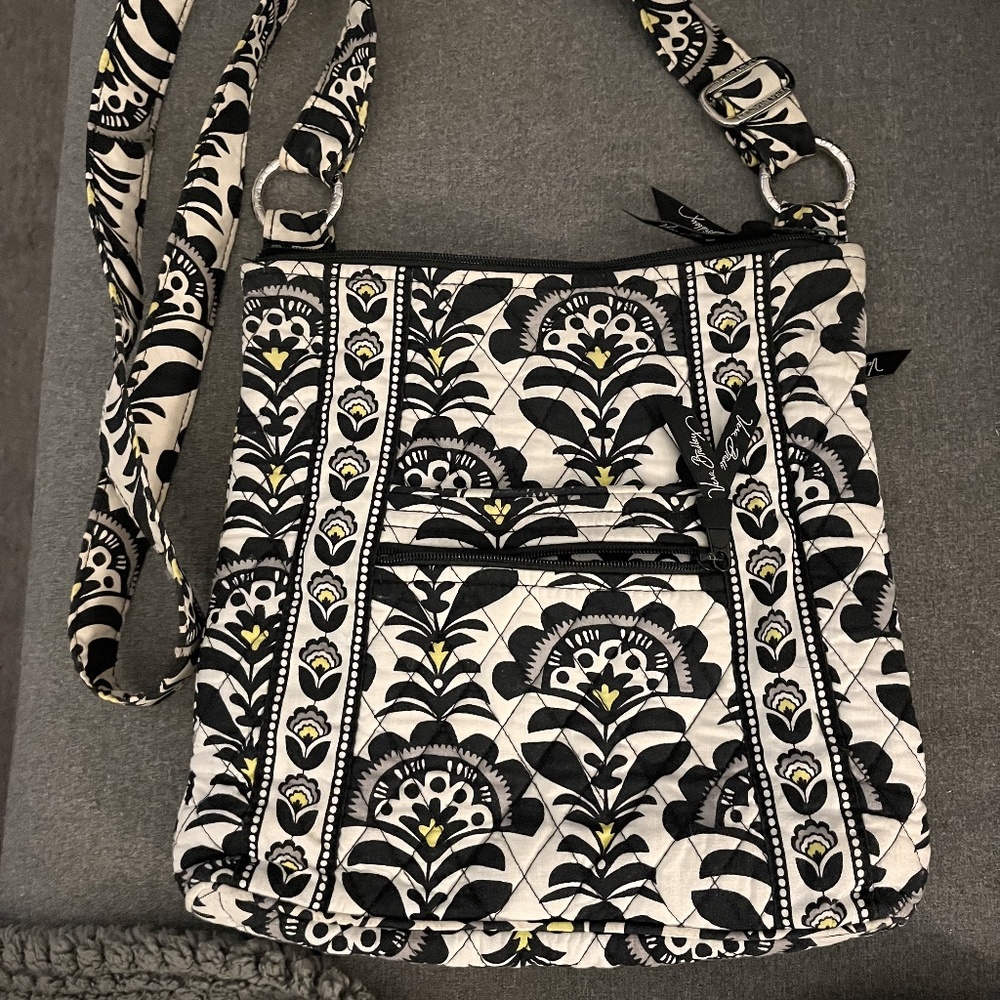 Vera Bradley Paisley Fabric Crossbody Purse / Bag Black, White , Yellow
